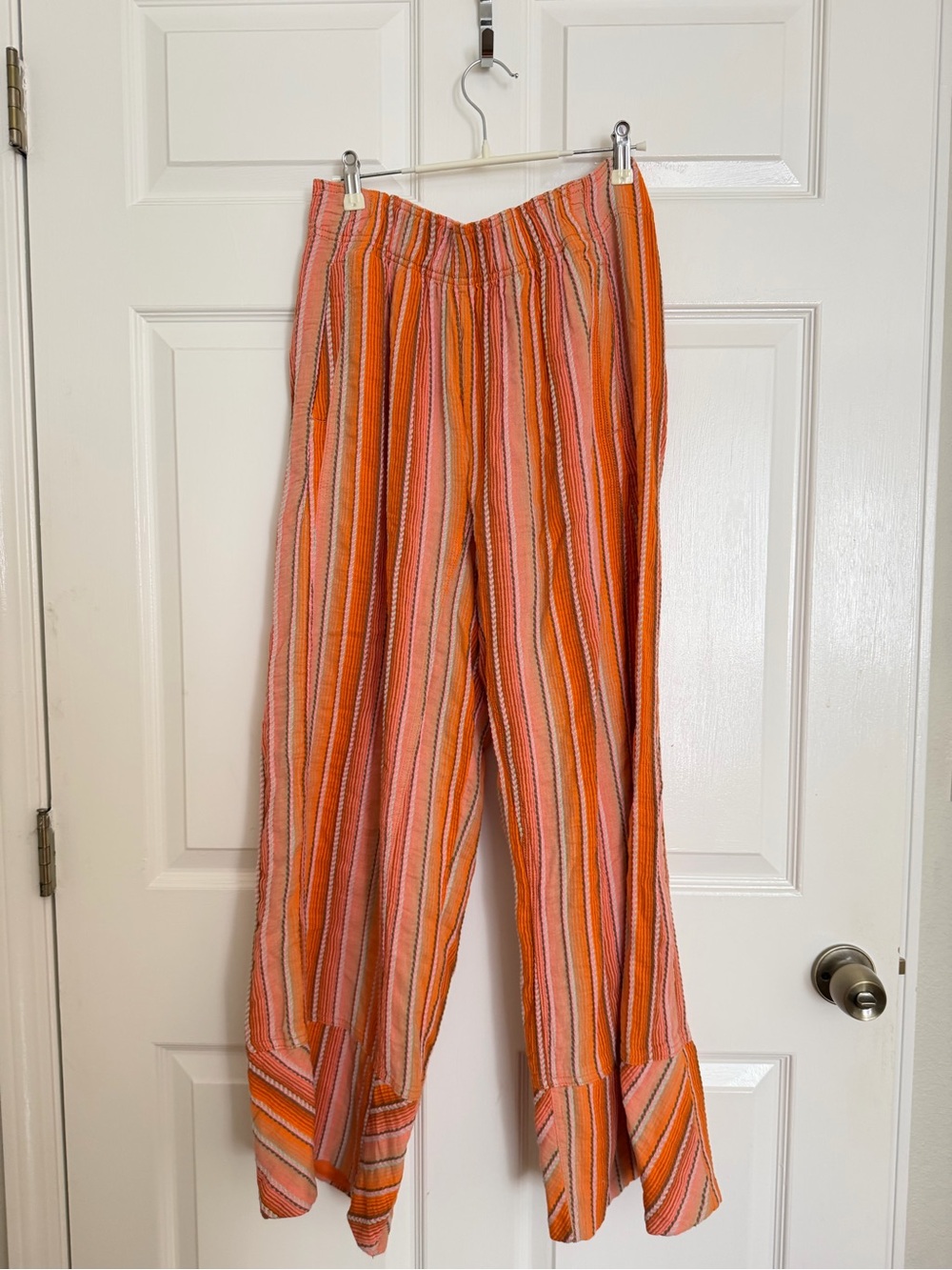Free People Linen Striped Wide-Leg Orange & Pink Pants